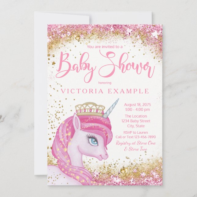 Convite Girls Unicorn Baby Shower (Frente)