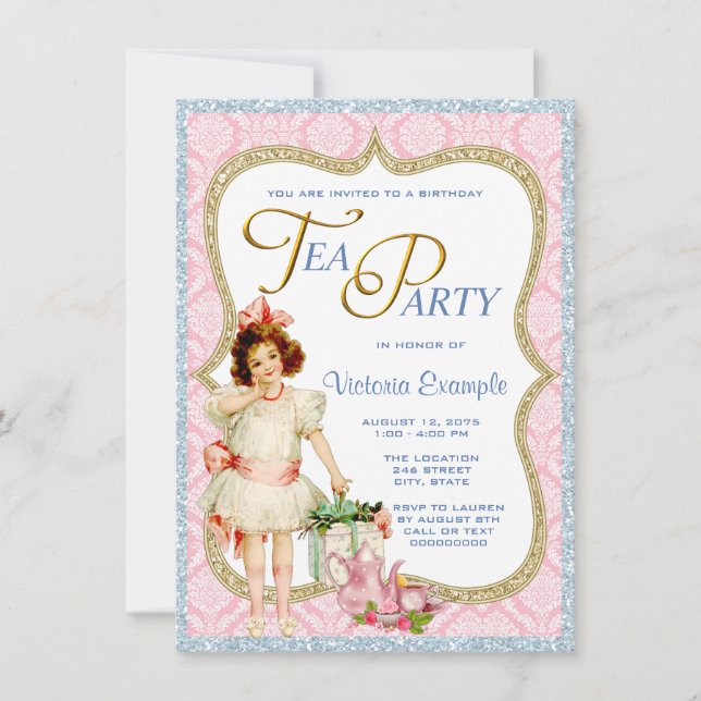 Convite Girls Vintage Tea Party (Frente)