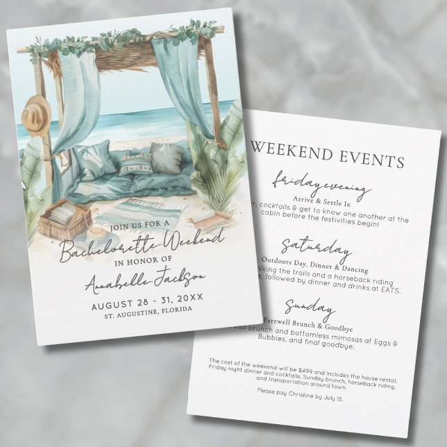 Convite Girls Weekend Blue Beach Festa de solteira (Girls Weekend Blue Beach Bachelorette Party Invitation)