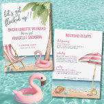Convite Girls Weekend Funny Beach Bachelorette<br><div class="desc">Engraçado Festa de solteira de praia no Fim de Semana. Um flamingo engraçado toma minha versão clássica. O vamos fica "trancado" (como um bando de flamingo). Um tema legal de praia aquarela com tons cor-de-rosa e cor-de-rosa, colocando a vibração para uma fuga de praia com a noiva e seus besties....</div>