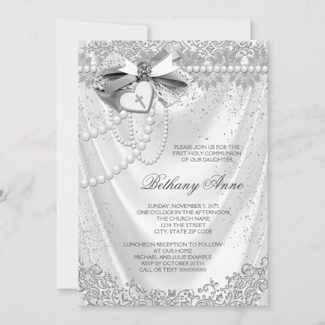 Convite Girls White Satin Primeira Comunhão (Frente)