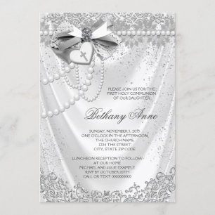Convite Girls White Satin Primeira Comunhão