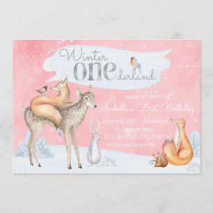 Convite Girls Winter ONE derland Woodland Primeiro Anivers