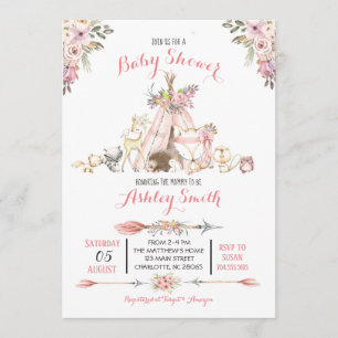 Convite Girls Woodland Baby Shower Invants