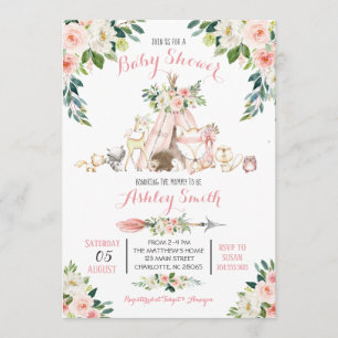 Convite Girls Woodland Baby Shower Invants