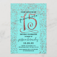 Girly Aqua Rosa Dourada Confetti Border Quinceañer