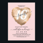 Convite Girly Blush Gold Foil Heart Balon Sweet 16<br><div class="desc">Este convite de aniversário giro, moderno e fofo, 16 é perfeito para a moça da moda e na moda. Apresenta um balão de coração de folha de alumínio dourado, impresso a falsa tinta, com um "16" grande sobre um fundo rosado e simples. É um design elegante, legal, bonito e divertido!...</div>