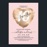 Convite Girly Blush Gold Foil Heart Balon Sweet 16<br><div class="desc">Este convite de aniversário giro, moderno e fofo, 16 é perfeito para a moça da moda e na moda. Apresenta um balão de coração de folha de alumínio dourado, impresso a falsa tinta, com um "16" grande sobre um fundo rosado e simples. É um design elegante, legal, bonito e divertido!...</div>