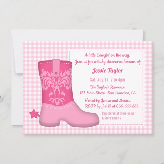 Convite Girly Boot Western Theme Baby Shower (Frente)