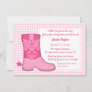 Convite Girly Boot Western Theme Baby Shower