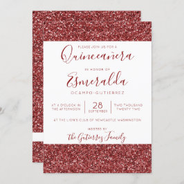 Convite Girly Burgundy Glitter Sparkle Quinceanera