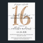 Convite Girly Chic Faux Dourado Glitter White Sweet 16<br><div class="desc">Este convite de aniversário elegante, simples, minimalista e chic Sweet XVI é perfeito para a sua jovem adolescente. Ele apresenta um falso glamouroso impresso lavish e um luxo dourado brilhante número de sequência, "16" sobre um fundo branco entre cinzas, com fontes rotineiros preto e serif. É uma forma única, moderna,...</div>