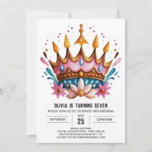 Convite Girly Custom Princess Crown Birthday