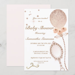Convite Girly Diamond Rosa Dourado Glitter Balloon Baby Sh