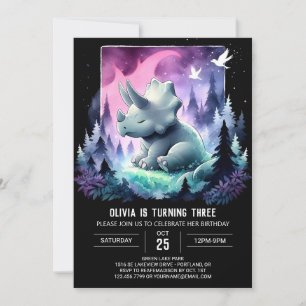 Convite Girly Dinosaur Triceratops Aniversário