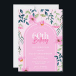 Convite Girly Elegant 60th Birthday, flor floral rosa<br><div class="desc">Convites de Aniversário para Adultos | Blush Pink Color Elegant 60th Invances Este design moderno e giro apresenta um tema verde cor-de-rosa e uma tipografia Script num fundo branco, com fundo rosa pastel no verso. Personalize o convite com seus detalhes e se quiser reorganizar o estilo e posicionamento do texto,...</div>