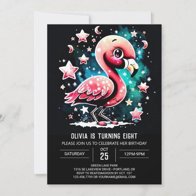 Convite Girly Flamingo Custom Birthday (Frente)