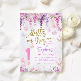 Convite Girly Floral Wisteria Dourada Aniversário de crian