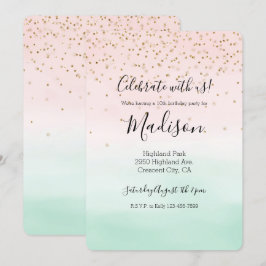 Convite Girly Glam Blush Pink Mint Dourado Sparkle Confett