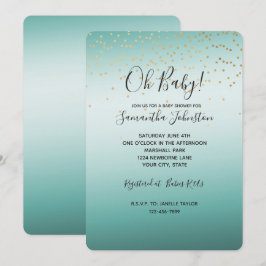 Convite Girly Glam Dourada Mini Confetti Mint Ombre