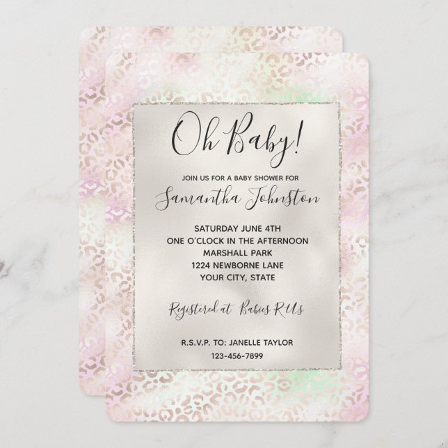 Convite Girly Glam Dourado Rosa Mint Ombre Leoaprd Impress (Frente/Verso)