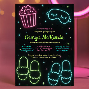 CONVITE GIRLY GLOLY SLEEPOVER NEON PAJAMA PARTIDO