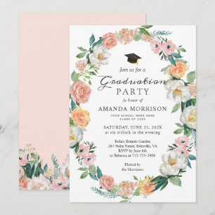 Convite Girly Graduation Party Classy Roses Floral Wreath