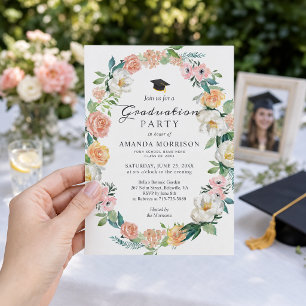 Convite Girly Graduation Party Classy Roses Floral Wreath