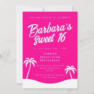 Convite Girly Hot Pink Summer Beach Party Sweet 16