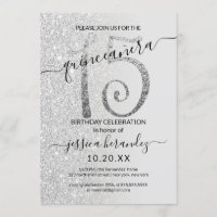 Girly Modern Cinza Silver Glitter Ombre Quinceañer