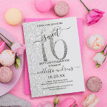 Convite Girly Modern Pink Silver Glitter Ombre Sweet 16<br><div class="desc">Este convite de aniversário giro e chique de 16 anos é perfeito para o dia especial da sua filha adolescente. Ele apresenta um brilho prateado cintilante impresso em falso grande, "16", em cima de uma simples cinza de luz e falso brilho prateado lateralmente, fundo ombre gradiente. É simples, único, moderno,...</div>