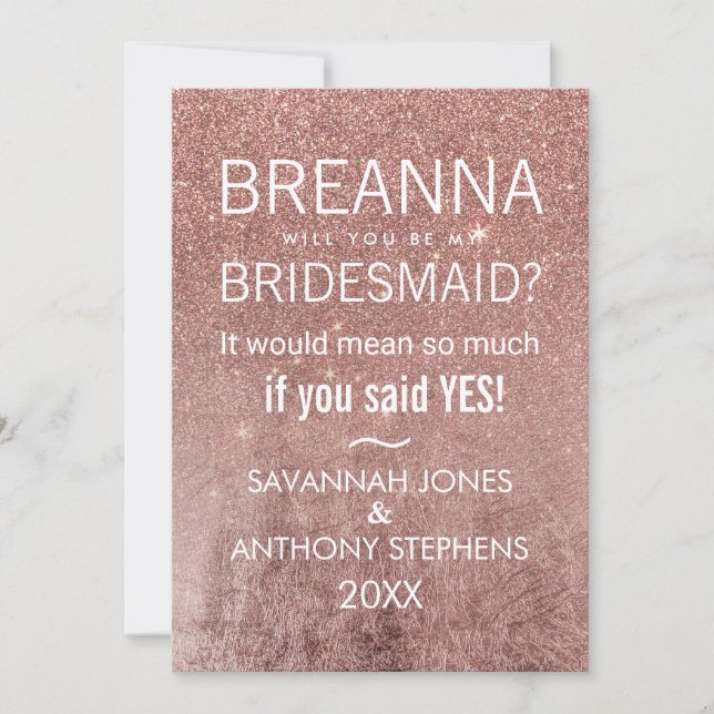 Convite Girly Modern Rosa Dourada Glitter Bridesmaids (Frente)
