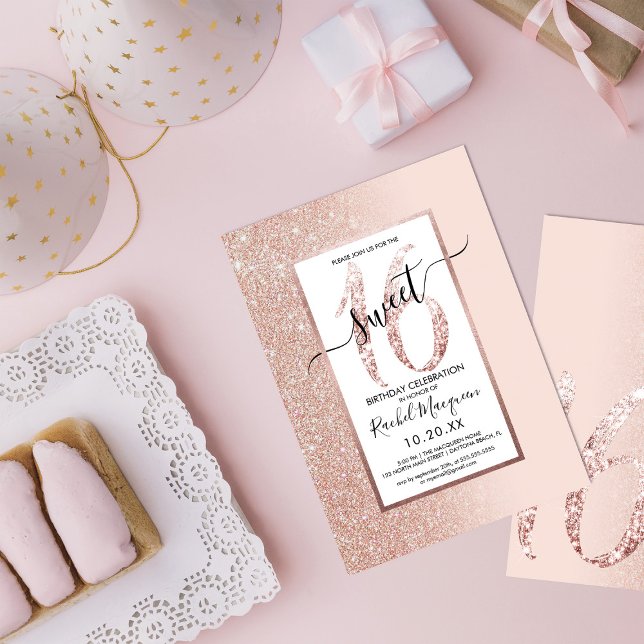 Convite Girly Modern Rosa Rosa Rosa Dourada Brilhante Bril (Criador carregado)