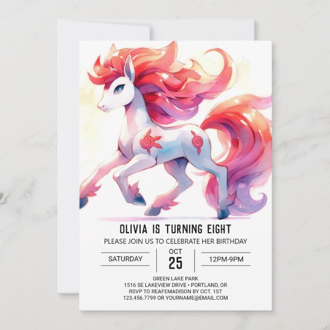 Convite Girly Online Horse Birthday (Frente)