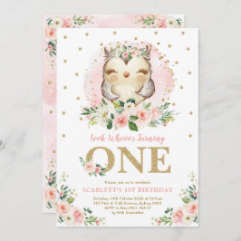 Convite Girly Owl Blush, Festa de primeiro aniversario Flo