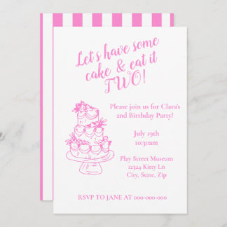 Convite Girly Pink 2nd Birthday Invitation - Cake Theme 