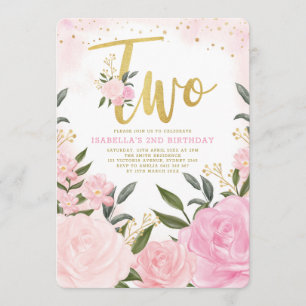 Convite Girly Pink Blush Dourado Rosa Verde segundo aniver