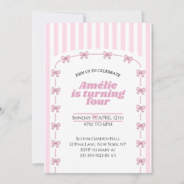 Convite Girly Pink Coquette Bow Fourth Birthday Party