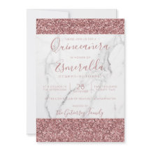 Girly Pink Glitter Marble Quinceanera Foto