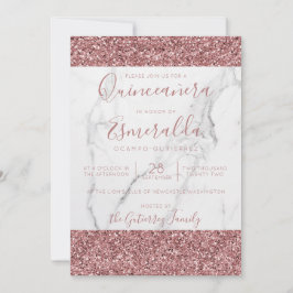 Convite Girly Pink Glitter Marble Quinceanera Foto