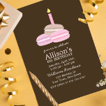 Convite Girly Pink Macarons Birthday<br><div class="desc">Estes convites adoráveis apresentam uma ilustração fofa de três biscoitos macarônicos franceses e uma vela de aniversário. Visite nossa loja para obter mais opções de cores e produtos correspondentes. Gráficos por Bloqueado por Coração</div>