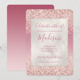Convite Girly Pink Ombre Glitter