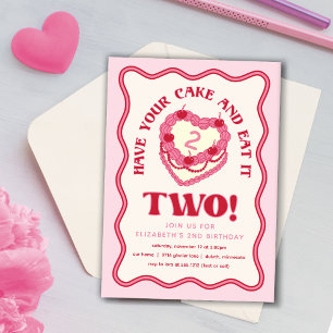 Convite Girly Pink Tenha Seu Bolo e Coma-o Dois Aniversári