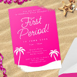 Convite Girly Pink Trendy Beach Primeira Festa de Período<br><div class="desc">Outro convite de festas ousado do primeiro período de JessicaAmber - pergunte sobre pedidos personalizados! Este cartão de cura apresenta um esquema de cor rosa e branco quente. Ele é combinado com letras limpas em sans serif e fontes de script, com o nome, evento e detalhes da garota, incluindo a...</div>