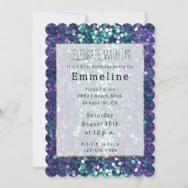 Convite Girly Purple Aqua Mermaid Sparkle