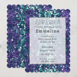 Convite Girly Purple Aqua Mermaid Sparkle