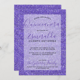 Convite Girly Purple Glitter Quinceanera Aniversário
