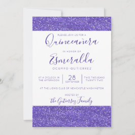 Convite Girly Purple Glitter Sparkle Quinceanera