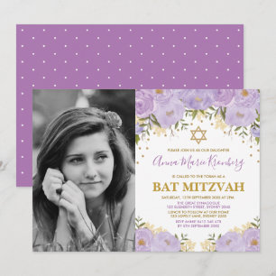Convite Girly Purple Lavanda Dourada Bat Mitzvah