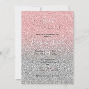 Convite Girly Rosa Dourada Silver Glitter Design